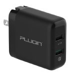 Fusion 2 Port Fast Charger by Plugin - QC 3.0 - Smart IQ - Black - US Plug