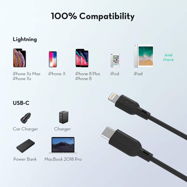 51hsW9U5RuL._SL1000_ USB Type C to Lightning Cable by RavPower MFi Certified for Fast Wired Charging - 3 Feet - 1 meter - Black - RP-CB054-S - Image 3