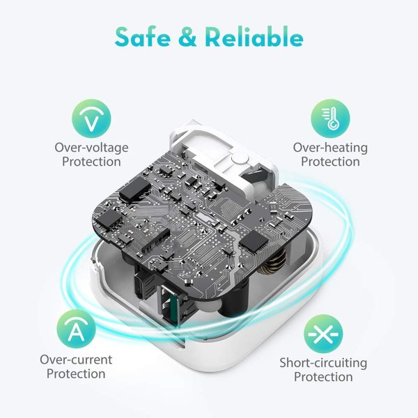 18 W USB C Power Delivery Charger & Quick Charge 3.0 Dual Port Wall Charger by RAVPower - US Foldable Plug - White - RP-PC108 - Image 3