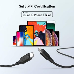Type C to Lightning Cable by RavPower MFi Certified for Fast Wired Charging - 6 Feet - 2 meter - Black - RP-CB054 - Image 7