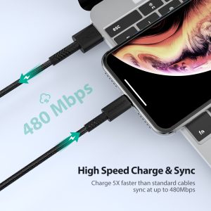 Braided Lightning Cable MFi Certified - 2 M - 6 Feet - Black - RP-CB042 by Ravpower - Image 3