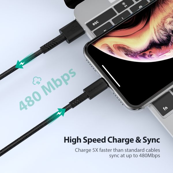 Braided Lightning Cable MFi Certified - 2 M - 6 Feet - Black - RP-CB042 by Ravpower - Image 3