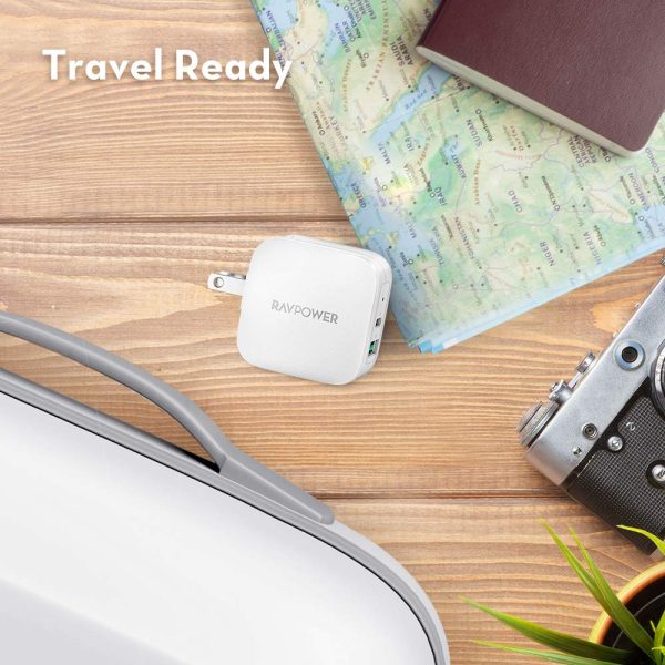 18 W USB C Power Delivery Charger & Quick Charge 3.0 Dual Port Wall Charger by RAVPower - US Foldable Plug - White - RP-PC108 - Image 8