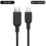 Type C to Lightning Cable by RavPower MFi Certified for Fast Wired Charging - 6 Feet - 2 meter - Black - RP-CB054