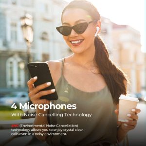 M10 True Wireless Earbuds by MPOW - 4 Mics, ENC Noise Cancelling Tech & 26 Hrs Playtime - White - Image 4