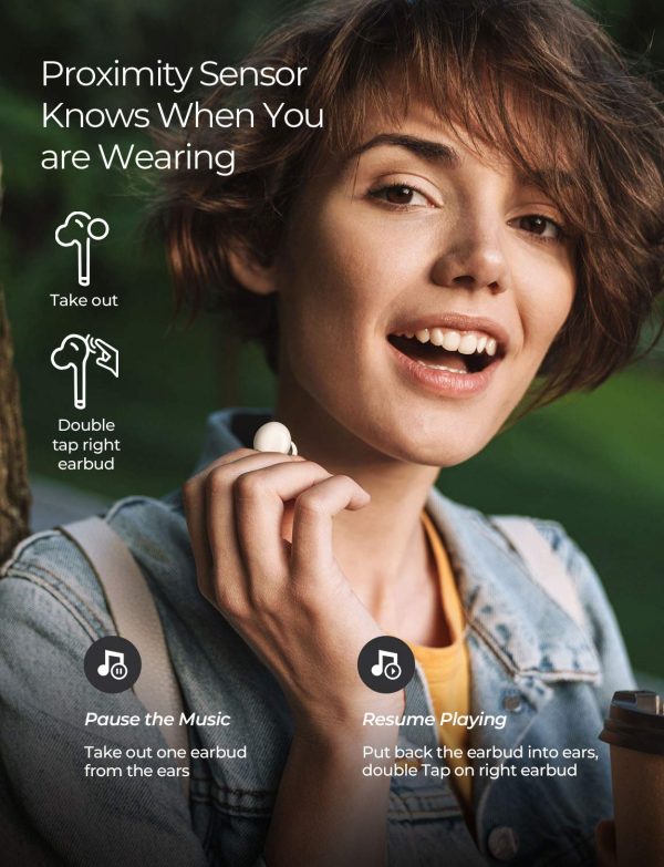 M10 True Wireless Earbuds by MPOW - 4 Mics, ENC Noise Cancelling Tech & 26 Hrs Playtime - White - Image 6