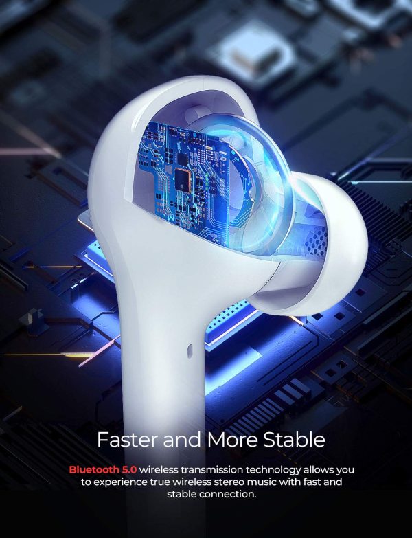 M10 True Wireless Earbuds by MPOW - 4 Mics, ENC Noise Cancelling Tech & 26 Hrs Playtime - White - Image 7