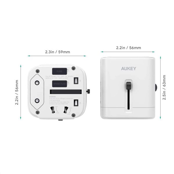 Aukey Universal Travel Adapter With USB-C and USB-A Ports - PA-TA01 - White - Image 3