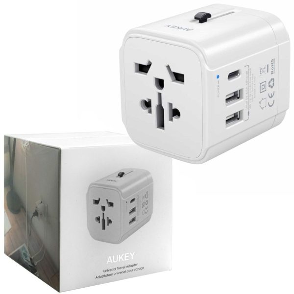 Aukey Universal Travel Adapter With USB-C and USB-A Ports - PA-TA01 - White - Image 4