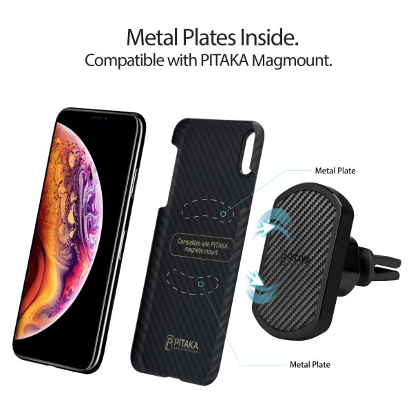 iPhone XS Max Aramid MagEZ Case by PITAKA - Black / Grey Twill - Image 2