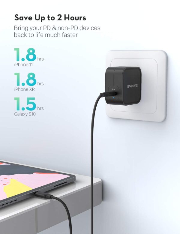 RAVPower 61W Wall Charger PD 3.0 [GaN Tech] Fast Charging Power Delivery for Macbooks, Laptops & iPhones - RP-PC112 - Image 5