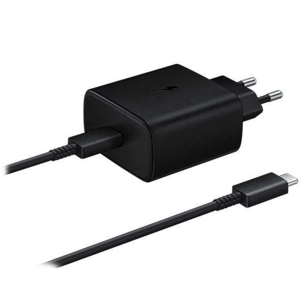 Original-Samsung-Fast-USB-C-Wall-Charger-45W-EP-TA845XBEGWW-Black-8806090104527-09082019-01-p 45W Charger Samsung with Power Delivery 3.0 PPS Tech for Samsung S22 Series, S21 Series & Note 20 Series - EU Plug with 1 USB C to USB C Cable - Black - Image 1