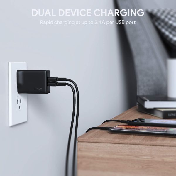 AUKEY Dual Port USB Wall Charger with GaN Tech 24W  - Black - PA-U50 - Image 7