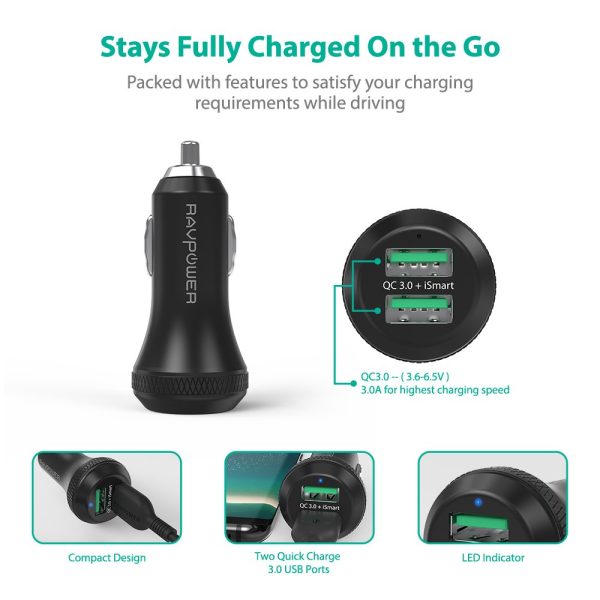 Turbo Car Charger 2 Port 40W Fast Charging by Ravpower - RP-VC007 - Image 8