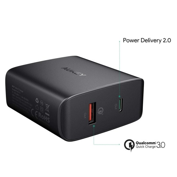 AUKEY USB C Charger with 30W Power Delivery 2.0 & 18W Quick Charge 3.0 - Black - PA-Y11 - Image 5