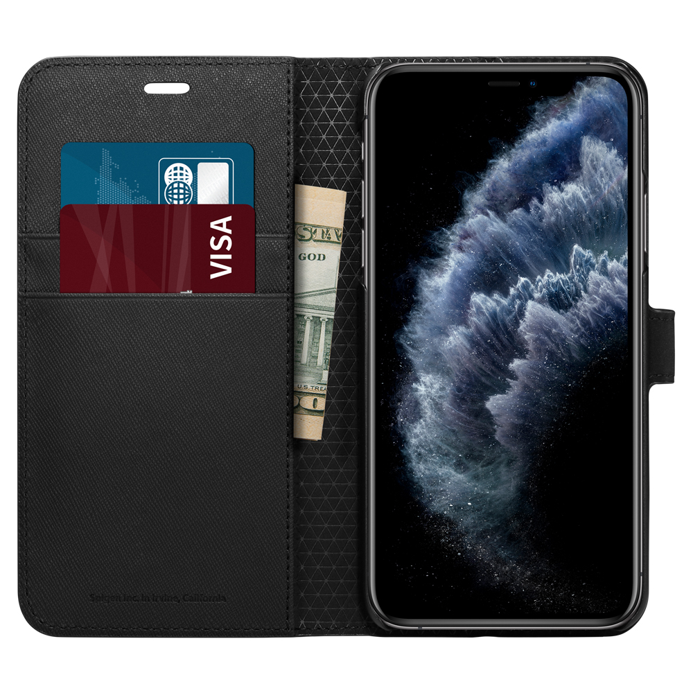 iPhone 11 Pro Max Case Flip Wallet S Case - Saffiano Black - 075CS27149