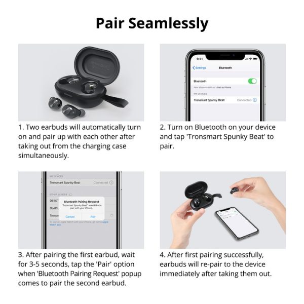 Tronsmart Encore Spunky Beat True Wireless Earphones with Qualcomm aptX Support - Black - Image 8