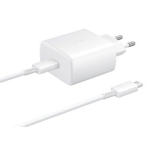 45W Charger Samsung with Power Delivery 3.0 PPS Tech for Samsung S22 Series, S21 Series & Note 20 Series - EU Plug with 1 USB C to USB C Cable - White