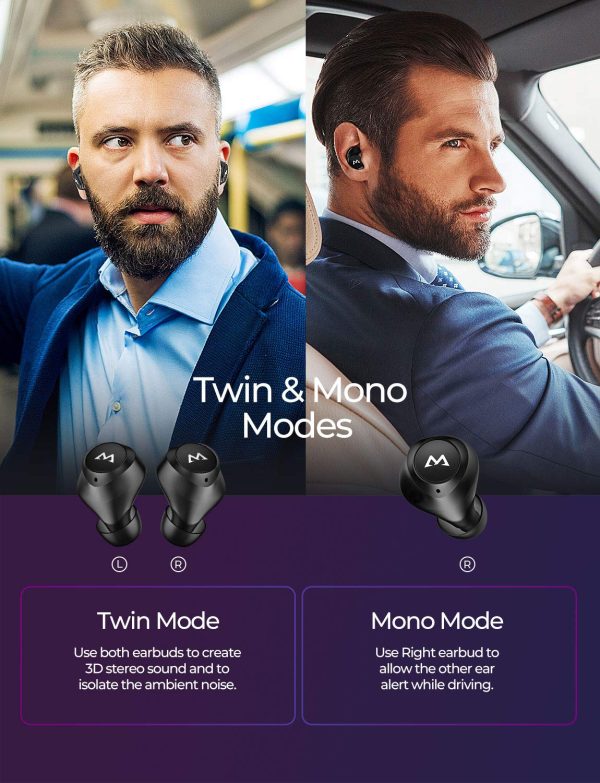 MPOW M20 aptX 3D Sound, IPX7 Waterproof, 106 Hrs Battery True Wireless Earbuds - Black - Image 6