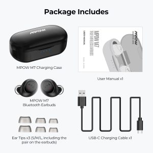 M7 True Wireless Earphones by MPOW, 30 Hrs Playtime, Bass+, Noise Cancellation - Black - Image 9