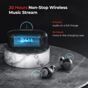 M7 True Wireless Earphones by MPOW, 30 Hrs Playtime, Bass+, Noise Cancellation - Black - Image 2