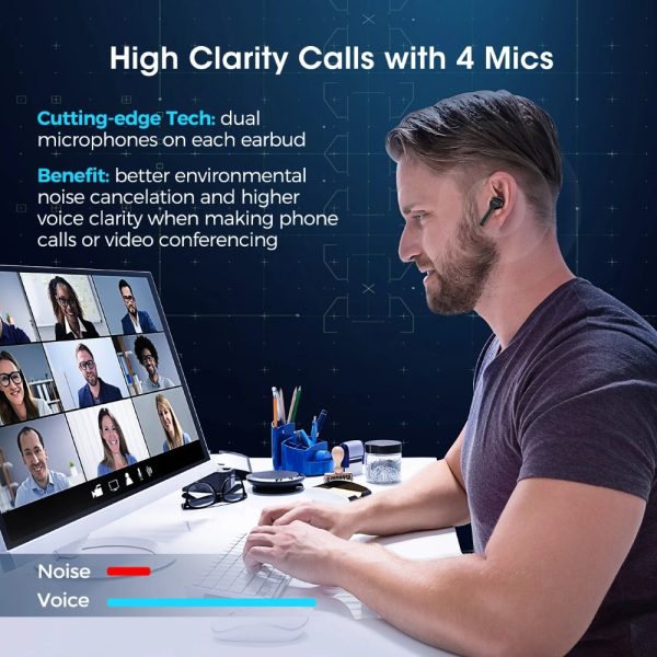 MPOW M9 True Wireless Earbuds Upgraded Edition with 4 Mics for Better Voice Calls - Black - Image 3