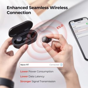 M7 True Wireless Earphones by MPOW, 30 Hrs Playtime, Bass+, Noise Cancellation - Black - Image 3