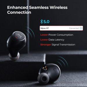 M7 True Wireless Earphones by MPOW, 30 Hrs Playtime, Bass+, Noise Cancellation - Black - Image 5