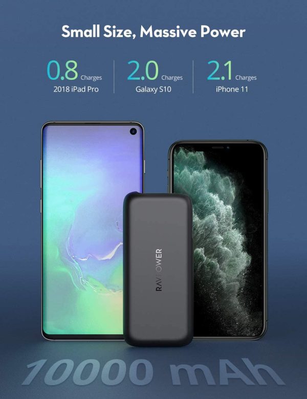 61NVwI0H9RL._AC_SL1300_ Portable Charger RAVPower 10000mAh Power Bank USB C PD 29W MAX Ultra Slim Battery Pack  - Black - RP-PB186 - Image 4
