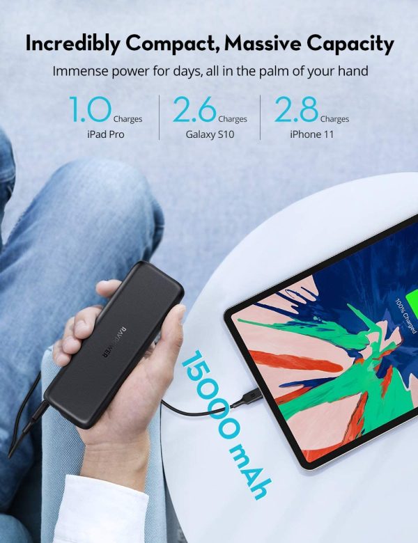 PD Power Bank 15000mAh PD 3.0 USB C Portable Charger 30W Power Delivery Battery Pack with LED Display - RP-PB203 - Black by Ravpower - Image 3