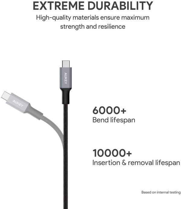 61p-0zxDXWL._AC_SL1500_ AUKEY USB C Cable 3ft Braided USB 3.0 Type C Cable Fast Charge - Black - CB-CD2 - Image 2