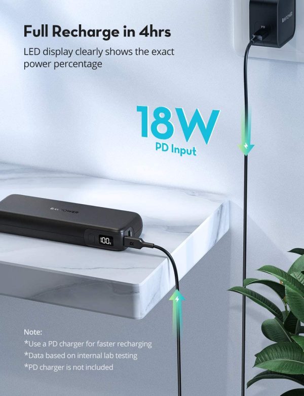 PD Power Bank 15000mAh PD 3.0 USB C Portable Charger 30W Power Delivery Battery Pack with LED Display - RP-PB203 - Black by Ravpower - Image 7