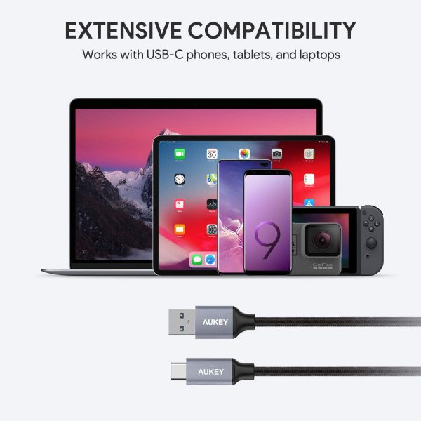 712Q3UFdJ6L._AC_SL1500_ AUKEY USB C Cable 3ft Braided USB 3.0 Type C Cable Fast Charge - Black - CB-CD2 - Image 6