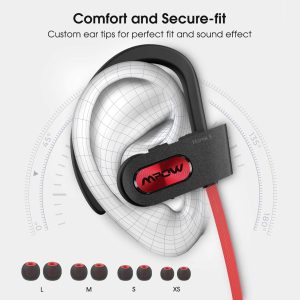Mpow Flame S Bluetooth Headphones Sports with aptX-HD, Bass+, Loud Sound, BT5.0 & CVC 8.0 Noise Cancelling Mic with Carrying Case - Red - Image 8