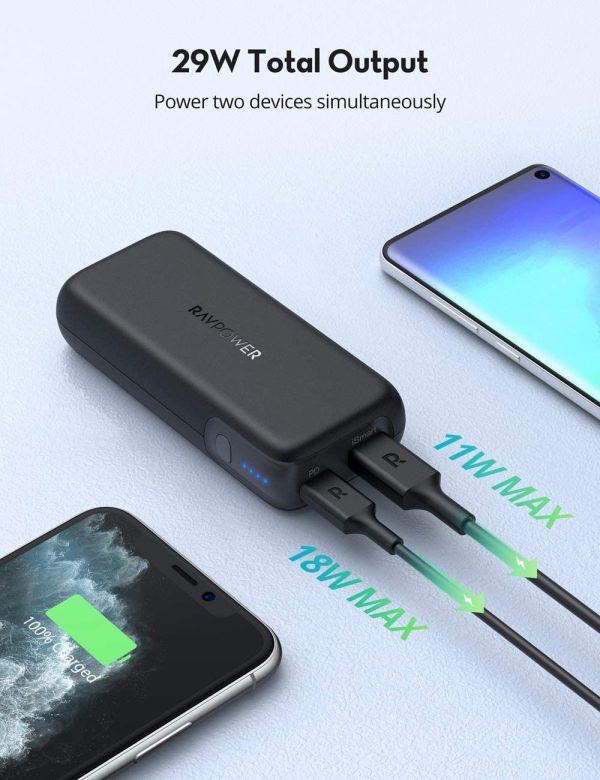 71pqOMCb4OL._AC_SL1300_ Portable Charger RAVPower 10000mAh Power Bank USB C PD 29W MAX Ultra Slim Battery Pack  - Black - RP-PB186 - Image 8