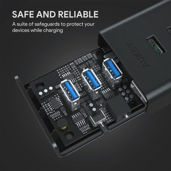 AUKEY USB Hub Powered Charging, 7 Port USB 3.0 Hub with 3 Charging Ports, 4 USB 3.0 Data Ports, 12V/3A Power Adapter & Power Switch for Laptop - CB-H19 - Image 5