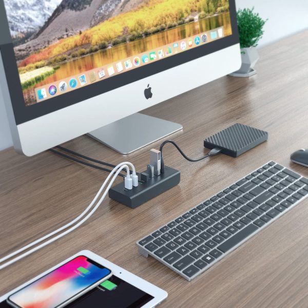AUKEY USB Hub Powered Charging, 7 Port USB 3.0 Hub with 3 Charging Ports, 4 USB 3.0 Data Ports, 12V/3A Power Adapter & Power Switch for Laptop - CB-H19 - Image 4