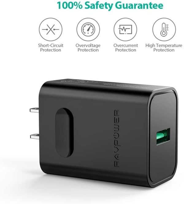 24W Quick Charge 3.0 Wall Charger 2-Pack by RAVPower Fast USB Charger Adapter  - Black - RP-PC007 - Image 3