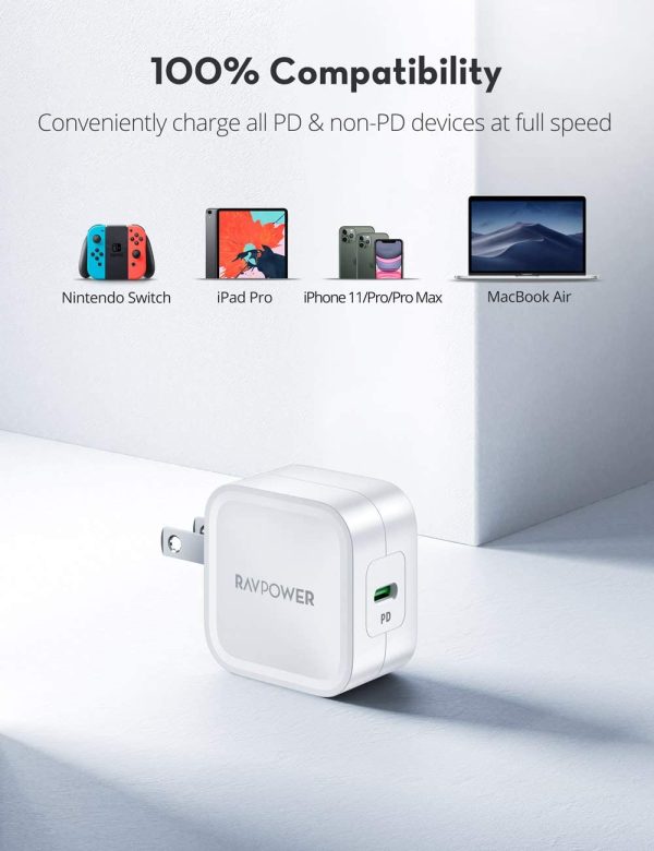 iPhone 12 USB C 30W PD 3.0 Wall Charger GaN Tech Type C Fast Charging Power Delivery Foldable Adapter - RP-PC120 - White - Image 2