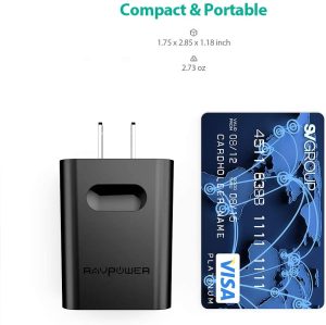 24W Quick Charge 3.0 Wall Charger 2-Pack by RAVPower Fast USB Charger Adapter  - Black - RP-PC007 - Image 8