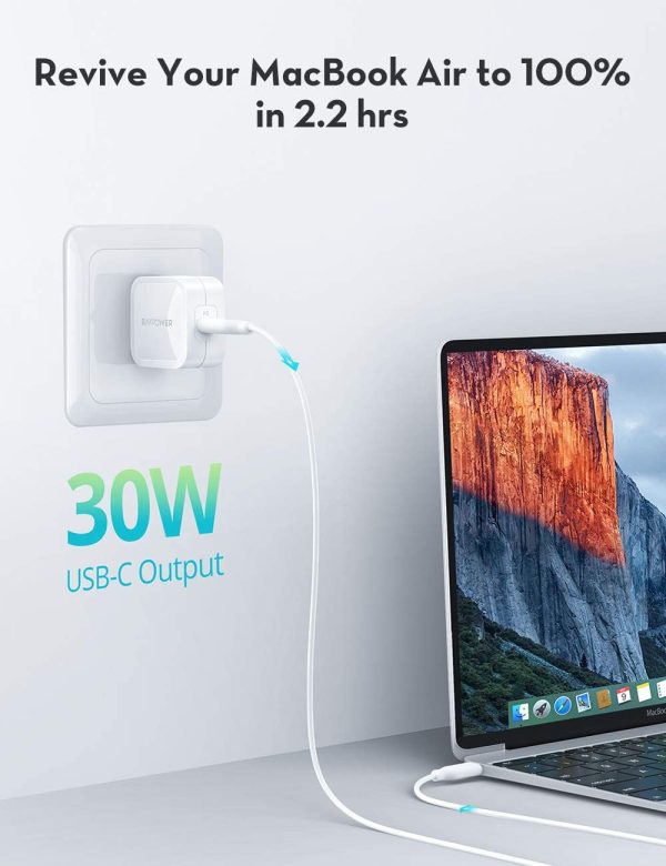 iPhone 12 USB C 30W PD 3.0 Wall Charger GaN Tech Type C Fast Charging Power Delivery Foldable Adapter - RP-PC120 - White - Image 4