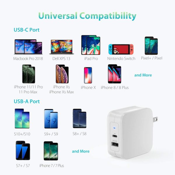 RAVPower 61W Wall Charger PD 3.0 Dual Port Fast Charging Power Delivery for Macbooks, Laptops & iPhones - RP-PC105 - White - Image 7