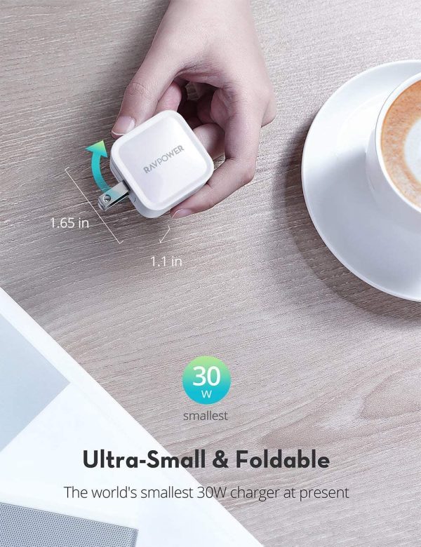 iPhone 12 USB C 30W PD 3.0 Wall Charger GaN Tech Type C Fast Charging Power Delivery Foldable Adapter - RP-PC120 - White - Image 7