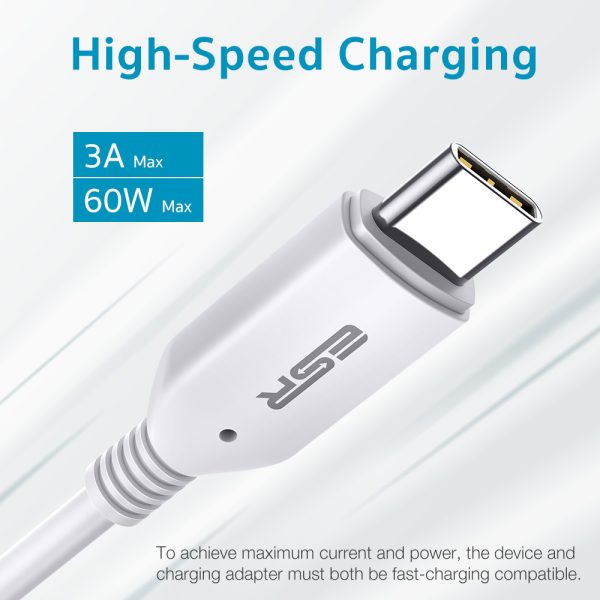 Type C to Type C Power Delivery 2.0 Cable by ESR for Fast Wired Charging - 6 Feet - 1.8 meter - White - Image 7