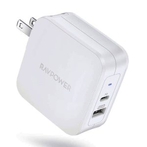 RAVPower 61W Wall Charger PD 3.0 Dual Port Fast Charging Power Delivery for Macbooks, Laptops & iPhones - RP-PC105 - White