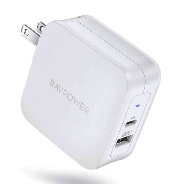 RAVPower 61W Wall Charger PD 3.0 Dual Port Fast Charging Power Delivery for Macbooks, Laptops & iPhones - RP-PC105 - White - Image 1