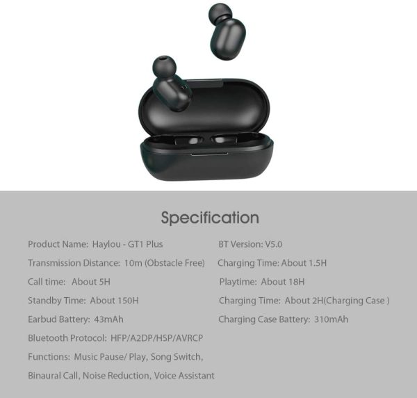 Haylou GT1 Plus aptX True Wireless Earbuds BT 5.0 with IPX5  - Black - Image 12