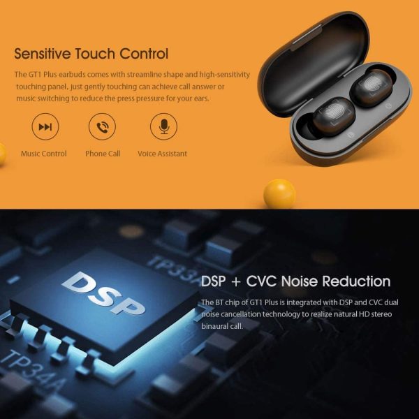 Haylou GT1 Plus aptX True Wireless Earbuds BT 5.0 with IPX5  - Black - Image 5