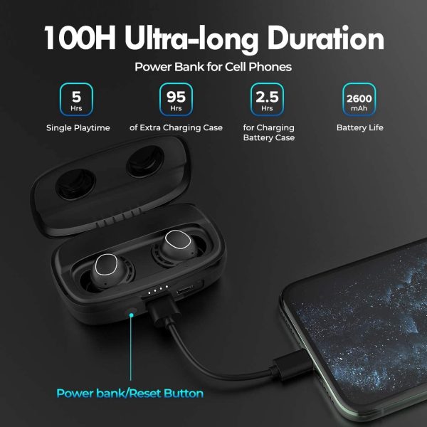 Mpow M30 Plus Wireless Earbuds with 100 Hr Battery & USB C Charging - Black - Image 6