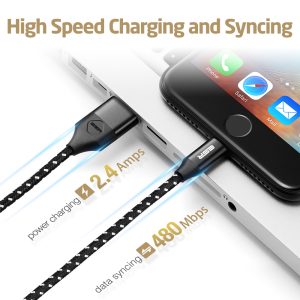 USB A to Lightning Cable MFi Certified Nylon Braided by ESR - 6 Feet - Black - Image 2